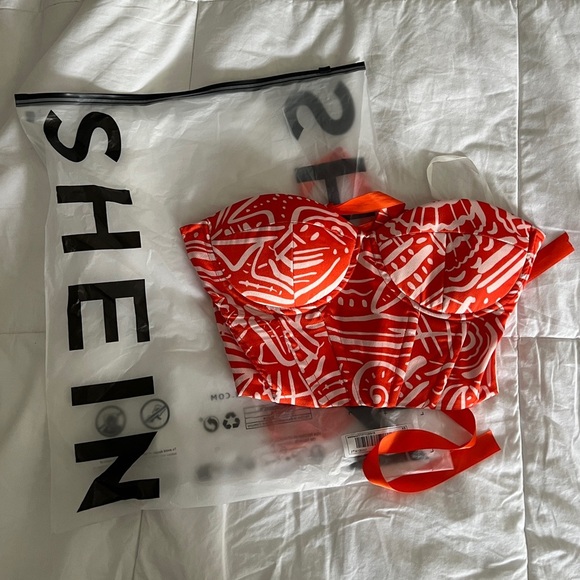SHEIN Privé Allover Print
Grommet Lace Up Bustier Tube Top SIZE XS ORANGE & PINK - Picture 1 of 13